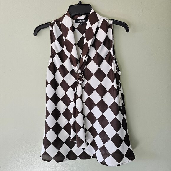 Nine West Chocolate and Ivory Sleeveless Blouse Size M - Picture 1 of 3